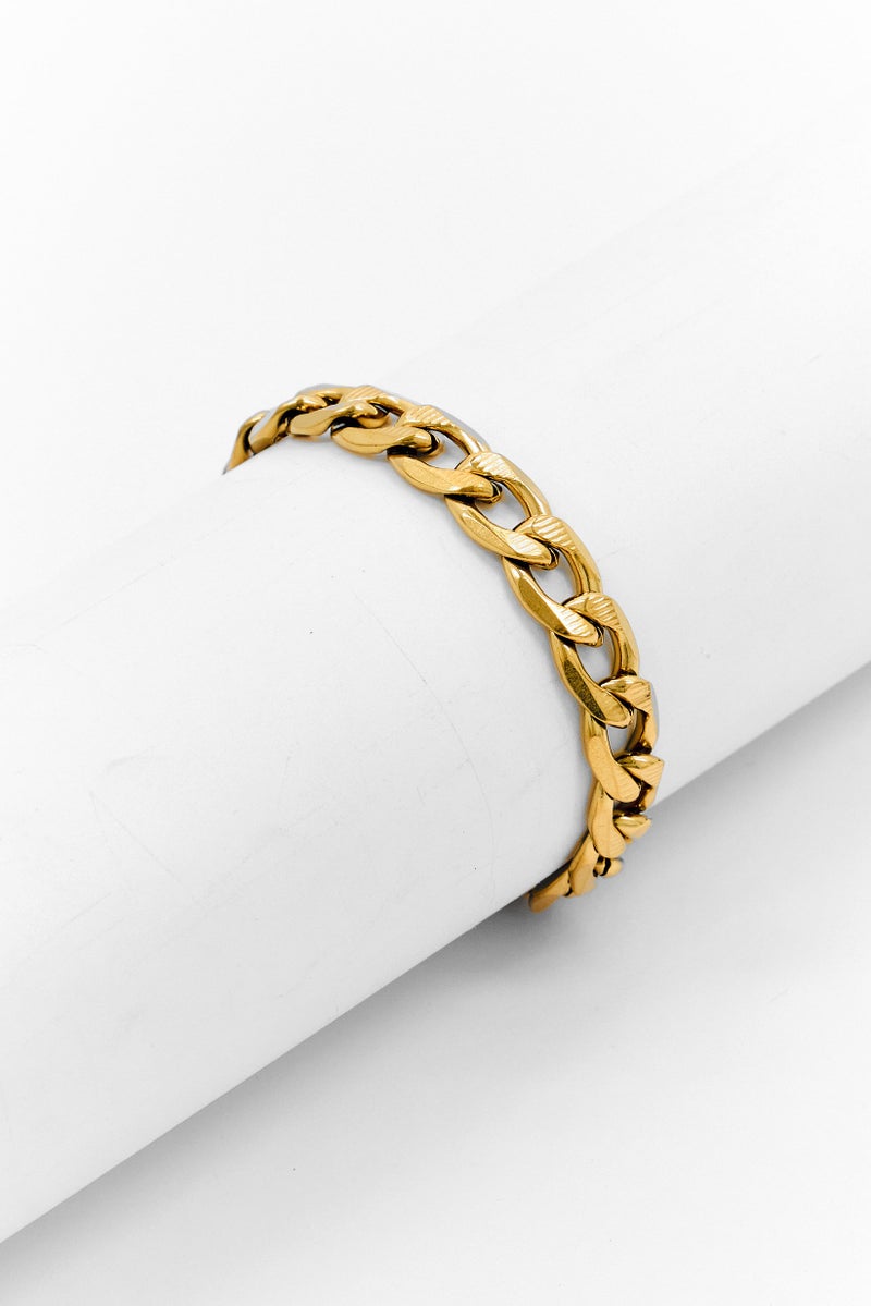 Steeltime Men Stainless Steel Accented Thick Cuban Link Chain Bracelet, Gold - Image 1